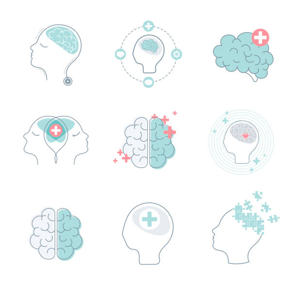 医療脳アイコン - brain psychiatrist symbol mental illness点のイラスト素材／クリップアート素材／マンガ素材／アイコン素材