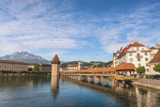 istock Lucerne (Luzern) Switzerland, city skyline at Chapel Bridge 1097736402