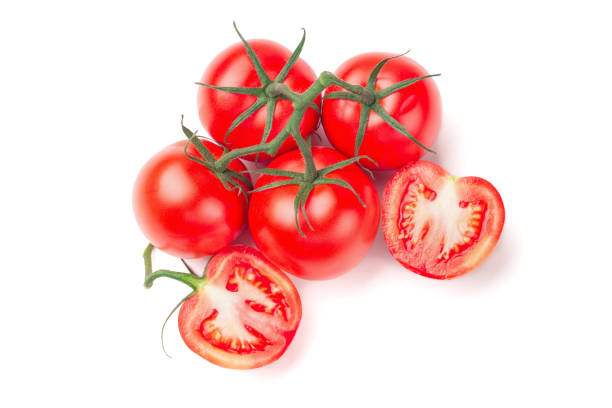 fresh plum tomatoes on white background with natural shadow. - plum tomato fotos imagens e fotografias de stock