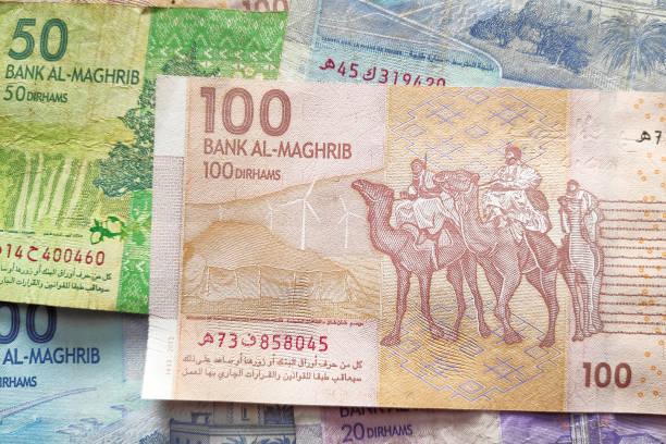 billetes en dirham marroquí - moroccan currency fotografías e imágenes de stock