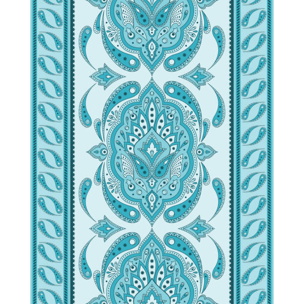 ilustrações, clipart, desenhos animados e ícones de vector sem emenda da fronteira étnica padrão indiano. ornamentos de damasco do vintage do motivo. - cashmere winter fashion fashion industry