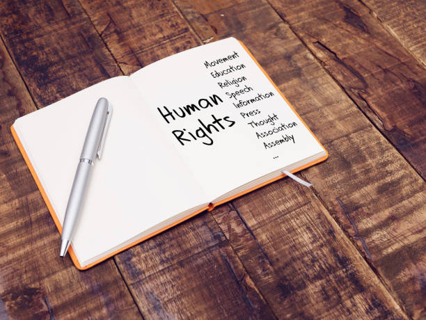 istock human rights concept. human rights mind map with hand writing on note book at the wooden table 1097747792