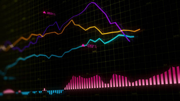 istock 3D rendering of stock indexes in virtual space. Economic growth, recession 1097750132