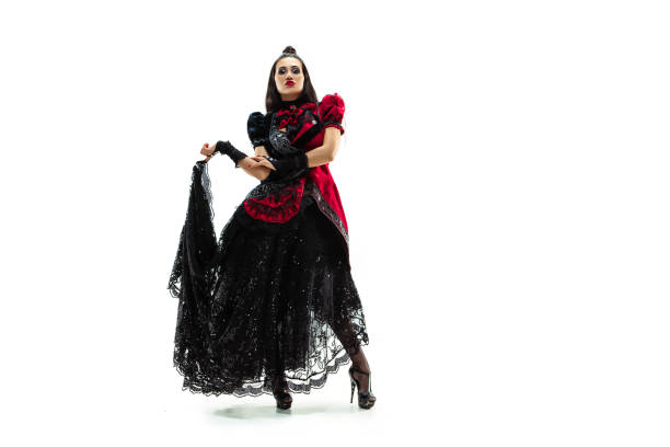The young woman dressed in medieval style posing at studio as marquise. Fantasy, Antique, Renaissance concept