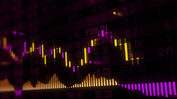 istock 3D rendering of stock indexes in virtual space. Economic growth, recession 1097751766