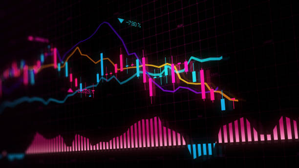 istock 3D rendering of stock indexes in virtual space. Economic growth, recession 1097752396