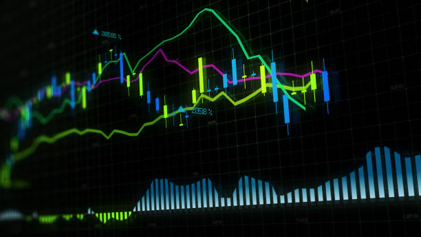 istock 3D rendering of stock indexes in virtual space. Economic growth, recession 1097752430