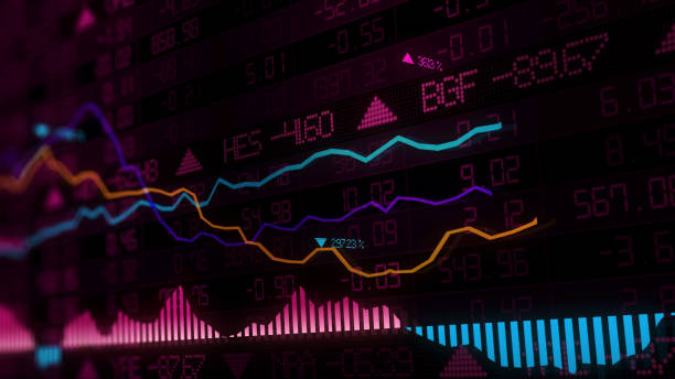 istock 3D rendering of stock indexes in virtual space. Economic growth, recession 1097752510