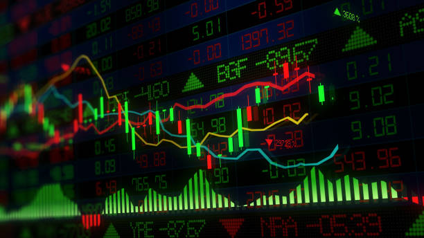 istock 3D rendering of stock indexes in virtual space. Economic growth, recession 1097752634