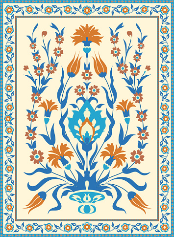 Folk style floral design. Traditional Islamic Turksh Ottoman motif. Vintage card template