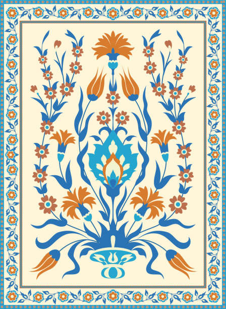 Folk style floral design Folk style floral design. Traditional Islamic Turksh Ottoman motif. Vintage card template turkish culture stock illustrations