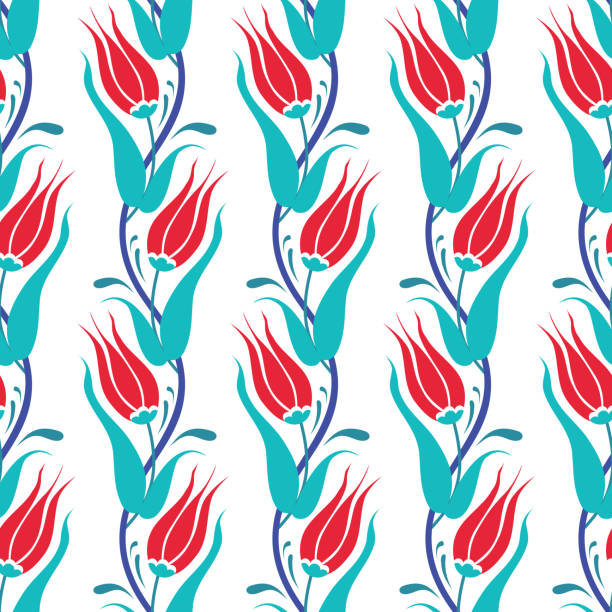 illustrations, cliparts, dessins animés et icônes de modèle de style turc traditionnel des tulipes - iznik