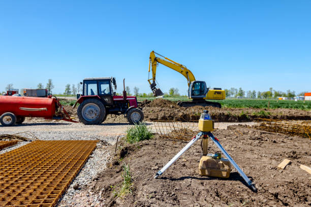 istock Total center device with laser for leveling other devices to level construction site. 1097761496