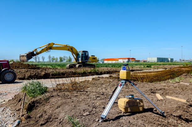 istock Total center device with laser for leveling other devices to level construction site. 1097761682