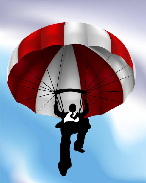 낙하산 비행 사업 개념 - parachute parachuting skydiving silhouette stock illustrations