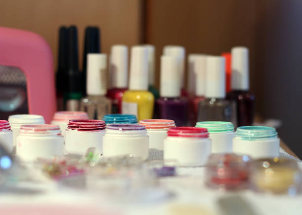 Set of manicure gels in various colors.