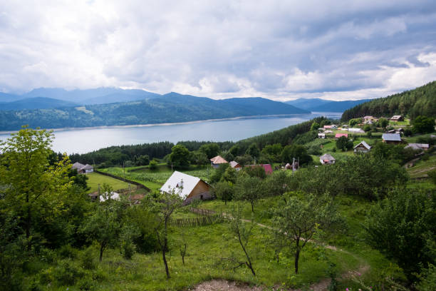 istock Cloudy landscape view from Lake Bicaz in Romania 1097764522