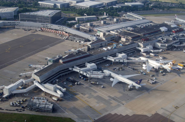 Saudia and Emirates planes at Heathrow Airport, London stock photo