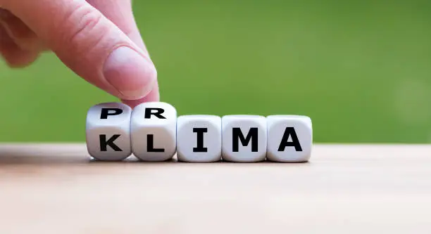 Dice form the German words "Prima Klima" which can be translated by "nice climate"