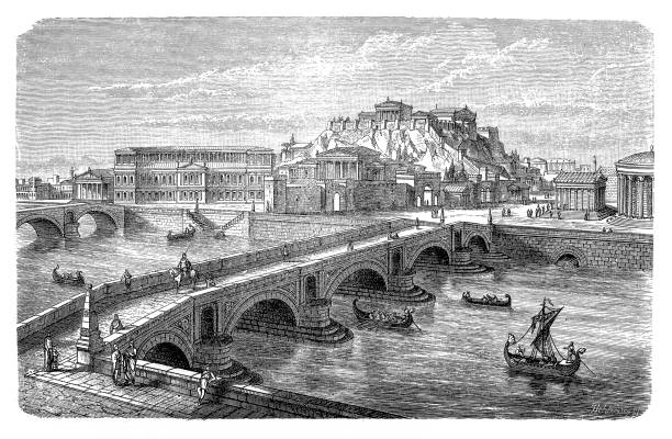 Reconstruction of the Capitoline Hill, Milvian Bridge Rome, Italy illustratio of Reconstruction of the Capitoline Hill, Milvian Bridge Rome, Italy capitoline hill stock illustrations