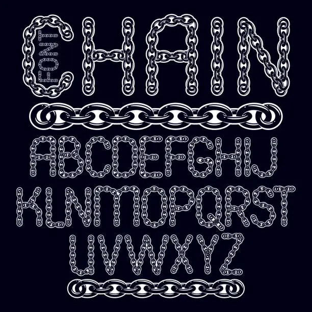 Vector illustration of Vector type font, script from a to z. Capital decorative letters created using connected chain link.