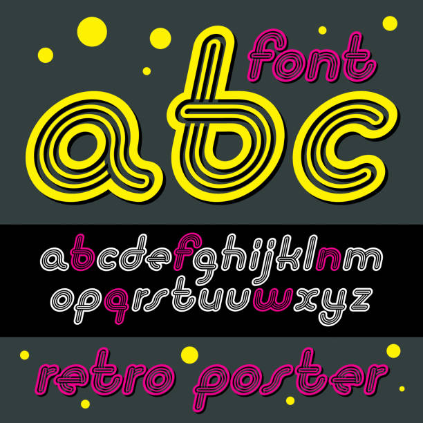 70s Cursive 200+ Retro Stripe Alphabet Vector Font In 70s Style Stock Illustrations ...