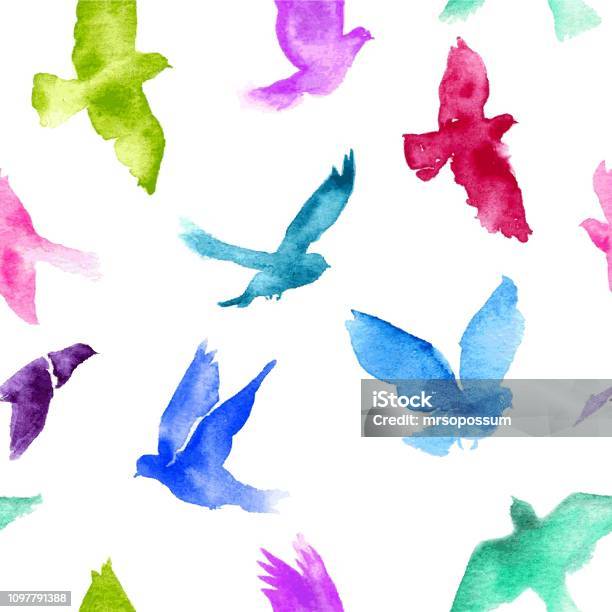 Watercolor Birds Vector Stock Illustration - Download Image Now - Bird, Watercolor Painting, Flying