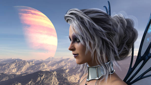 Beautiful Alien Female Lying Down Amid Cloths
