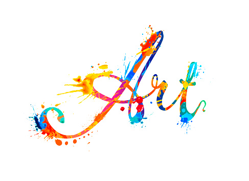 Art. Rainbow splash paint hand written calligraphic word