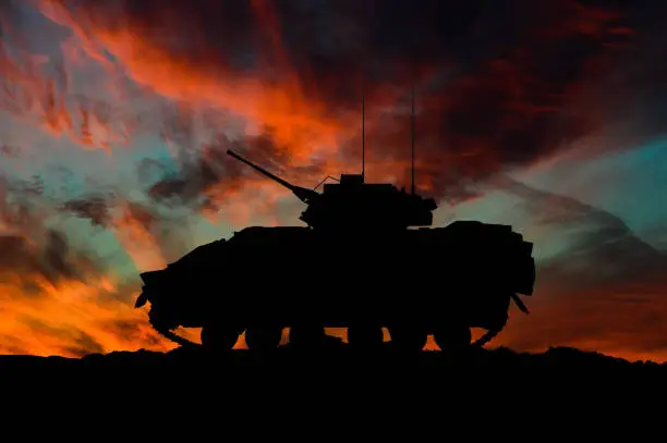 Photo of American infantry fighting vehicle silhouette / 3d illustration