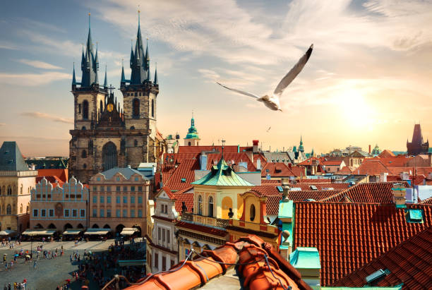 Summer evening in Prague View on Old Town Square from above at summer evening, Prague bohemia czech republic photos stock pictures, royalty-free photos & images