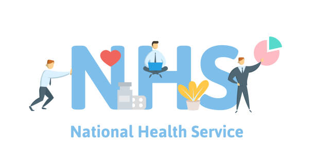 national health service nhs. konzept mit keywords, buchstaben und symbole. flache vektor-illustration auf weißem hintergrund. - nhs stock-grafiken, -clipart, -cartoons und -symbole