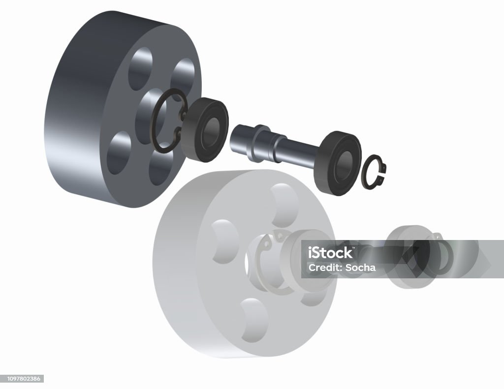 Bearing Exploded Exploded View Stock Photo - Download Image Now - Alloy, Ball Bearing ...