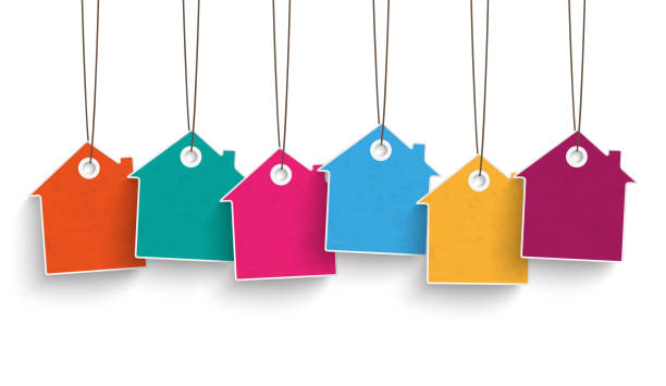 6 색된 가격 스티커 집 - housing costs stock illustrations