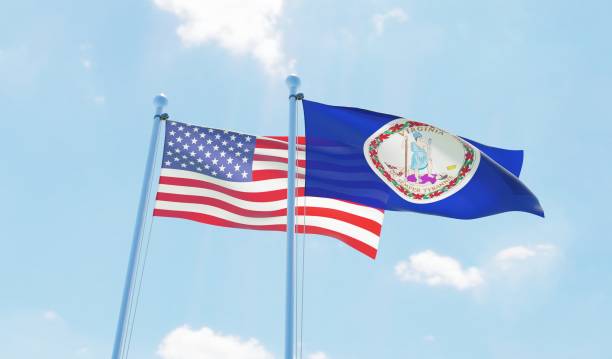 istock USA and state Virginia, two flags waving against blue sky 1097804290