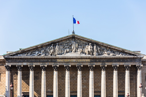 The National Assembly (Assemblee nationale) is the lower house of the Parliament of France. The official seat of the National Assembly is the Palais Bourbon on the banks of the river Seine. Paris, France