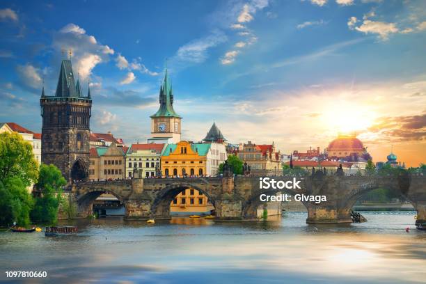 Prague At Summer Day Stock Photo - Download Image Now - Prague, Czech Republic, Urban Skyline