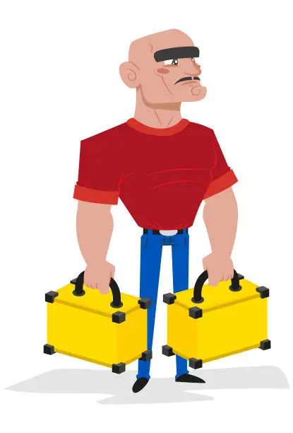 Vector illustration of Carrying the suitcases for delivery