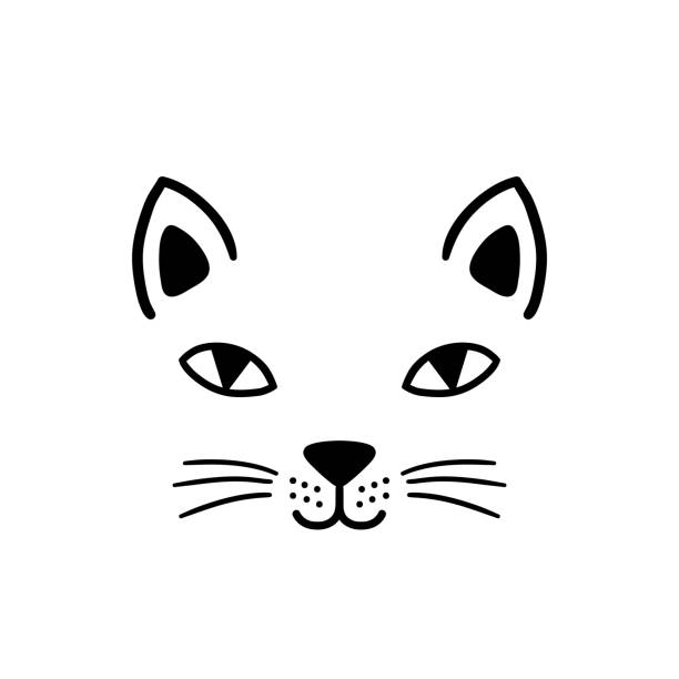 Print Hand drawn cute cat face. Sketch isolated cartoon illustration for print, t-shirt, textile, poster, apparel design. Vector clipart character. animal whisker stock illustrations