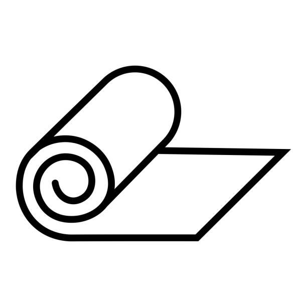 Fitness mat roll flat line icon. Yoga carpet sign. Thin linear logo for sport equipment store. Roll of camping or fitness carpet icon vector image drawing of mattress stock illustrations