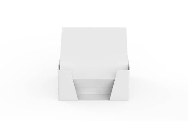 istock Blank white note paper cube plastic holder mock-up on isolated white background, 3d illustration 1097823202