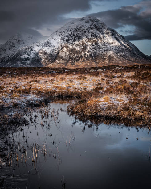 Winter in Glencoe Buachaille Etive Beag, is a mountain located between Glencoe and Glen Etive, on the edge of Rannoch Moor in the Scottish Highlands. buachaille etive beag photos stock pictures, royalty-free photos & images