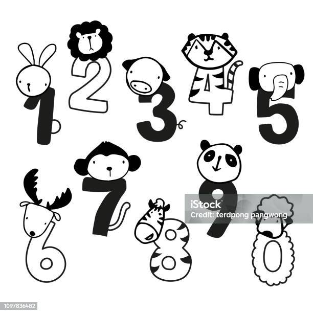 Animals Number Vector Design Stock Illustration - Download Image Now - Animal, Animal Head, Animal Wildlife