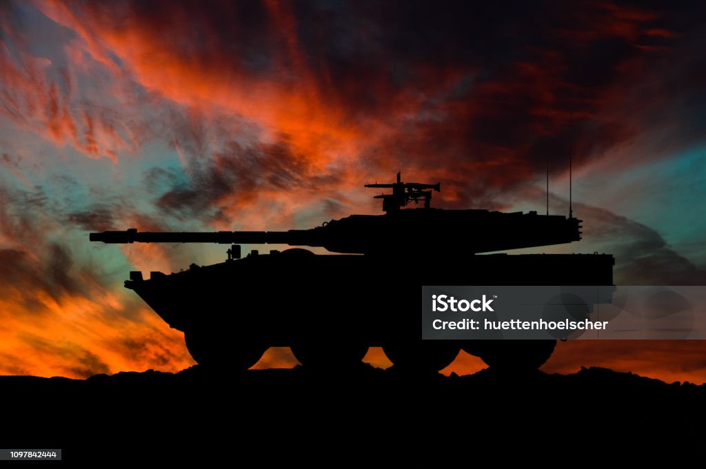 Italian wheeled tank destroyer silhouette / 3d illustration Armored Personnel Carrier Stock Photo