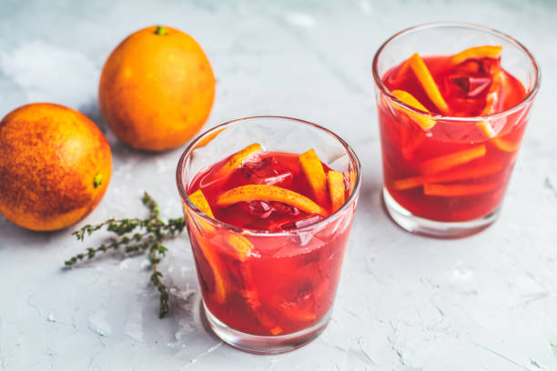 istock Campari or alcohol cocktail with Sliced Sicilian Blood oranges 1097845682
