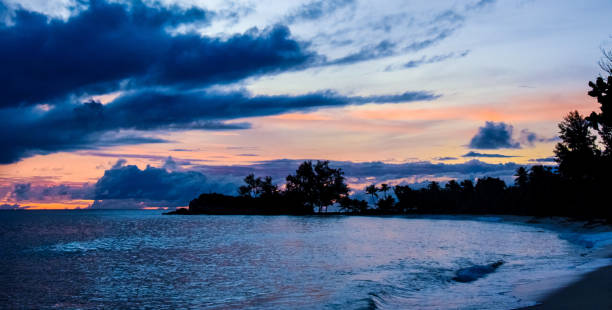 istock Coloured sunset on Seyshells island. Sea, summer, cloud, sky 1097846740