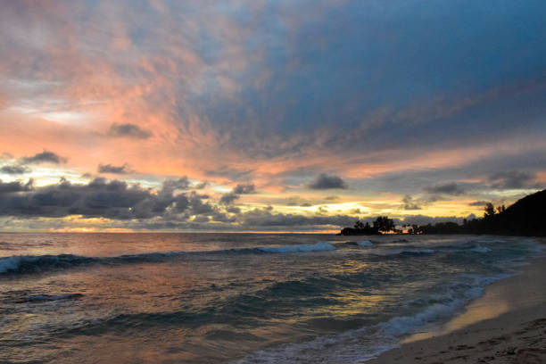 istock Coloured sunset on Seyshells island. Sea, summer, cloud, sky 1097847188