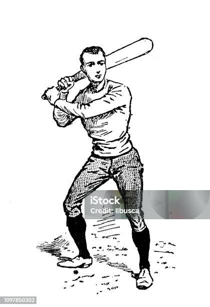 Antique Old French Engraving Illustration Baseball Player Stock Illustration - Download Image Now