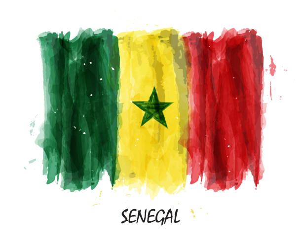 realistisches aquarell flagge des senegal. vektor - senegal africa vector illustration and painting stock-grafiken, -clipart, -cartoons und -symbole