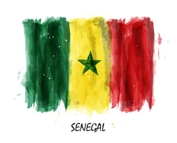 Vector illustration of Realistic watercolor painting flag of Senegal . Vector